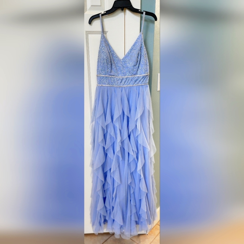 Baby blue formal dress with beading and rhinestones size 15/16, brand TeezeMe